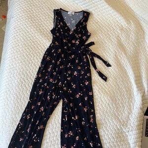 Faux wrap, navy floral jumpsuit